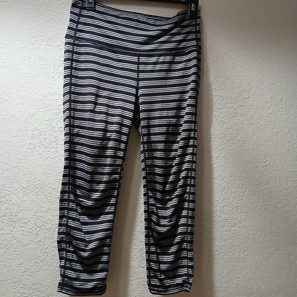 Athleta Black and White Striped Leggings